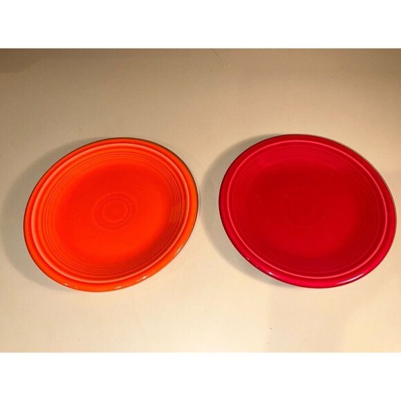 NEW Bright Rainbow 2 FIESTA WARE 7" Salad Bread Dessert Plates Orange & Red - Picture 2 of 10